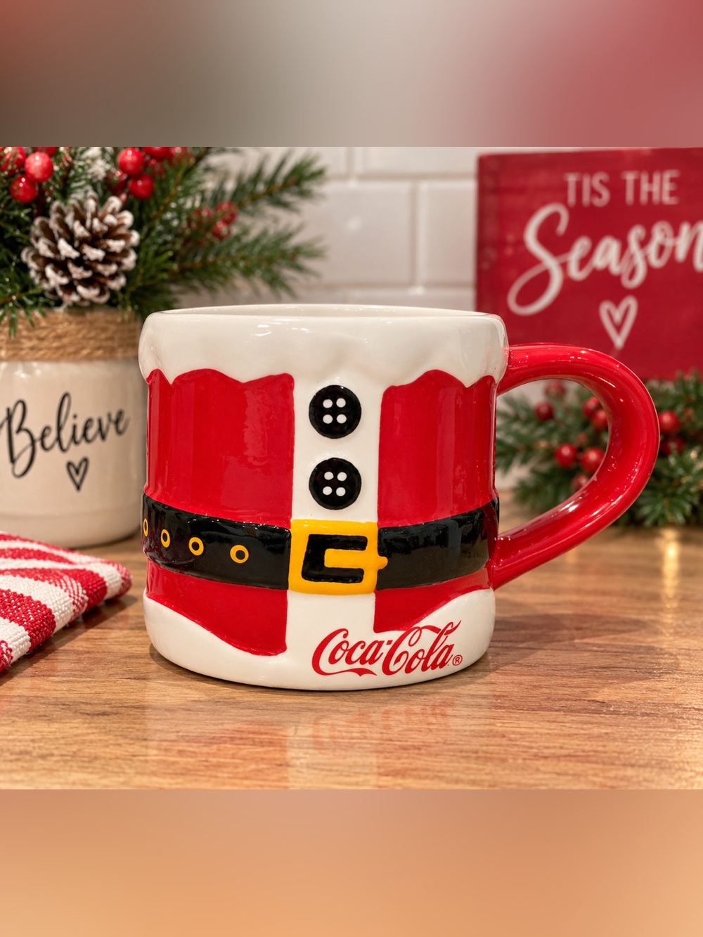 Coca Cola Red and White Santa Suit Holiday Mug